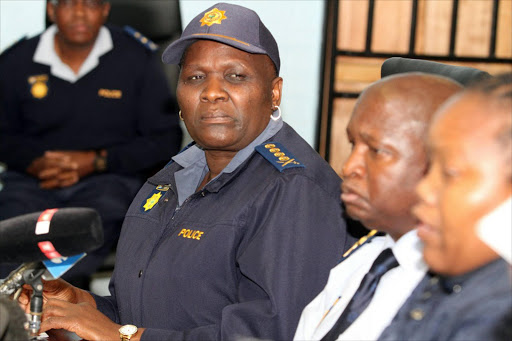 National Commissioner General Riah Phiyega addressing the media at the Alexandra Police station after a constable shot and killed his wife at the police station after she came to report a domestic violence case. Picture Credit: Bafana Mahlangu.