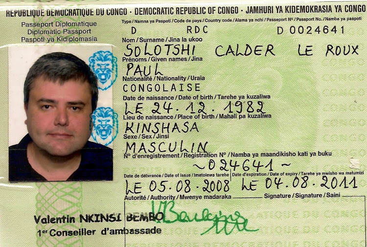 One of Paul le Roux's many travel documents, featuring one of several identities he used in his 20-year criminal career, is a diplomatic passport from the Democratic Republic of Congo.