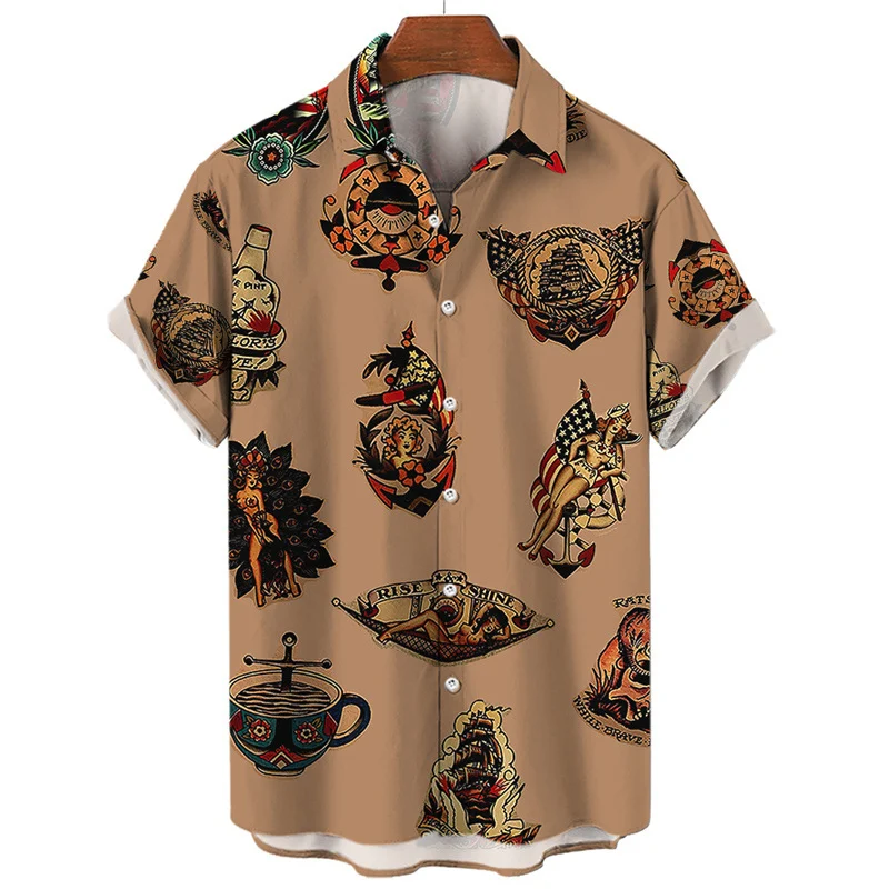 Muška Košulja 3D Digitalni Print Havaji Kratki Rukav Polo Kragna Top Letnji Stil Plaža Casual