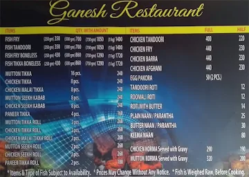 Ganesh Restaurant menu 