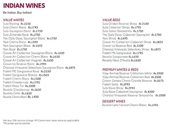 The Wine Rack menu 