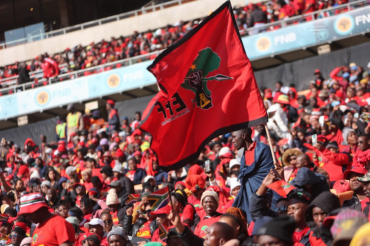 EFF supporters gather at the FNB stadium, 29 July 2023, in Nasrec, Johannesburg, during the 10th birthday party celebration of the political party. Picture: Alaister Russell