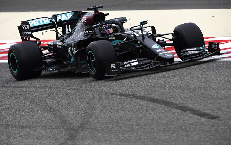 Lewis Hamilton of Great Britain driving the (44) Mercedes AMG Petronas F1 Team Mercedes W11 on track during practice ahead of the F1 Grand Prix of Bahrain at Bahrain International Circuit on November 27, 2020 in Bahrain, Bahrain.