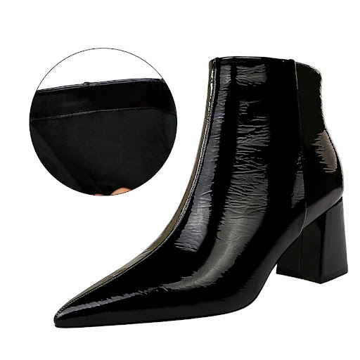 Title 3, Womens bright lacquered leather boots for a bo...