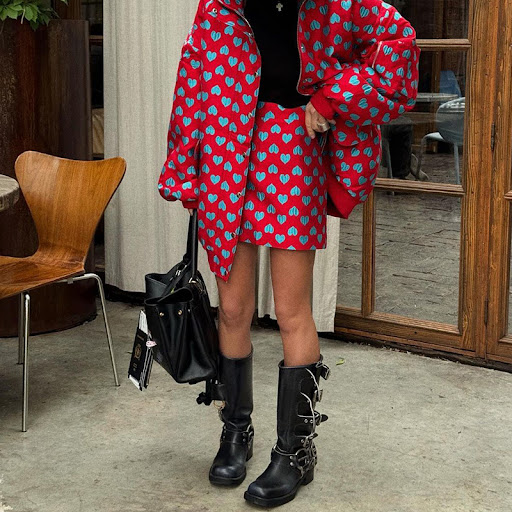 Title 3, Womens Lapel Zipper Top Printed Red Coat Skirt...