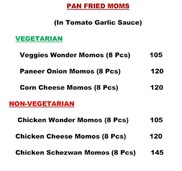 Wonder Momo's menu 