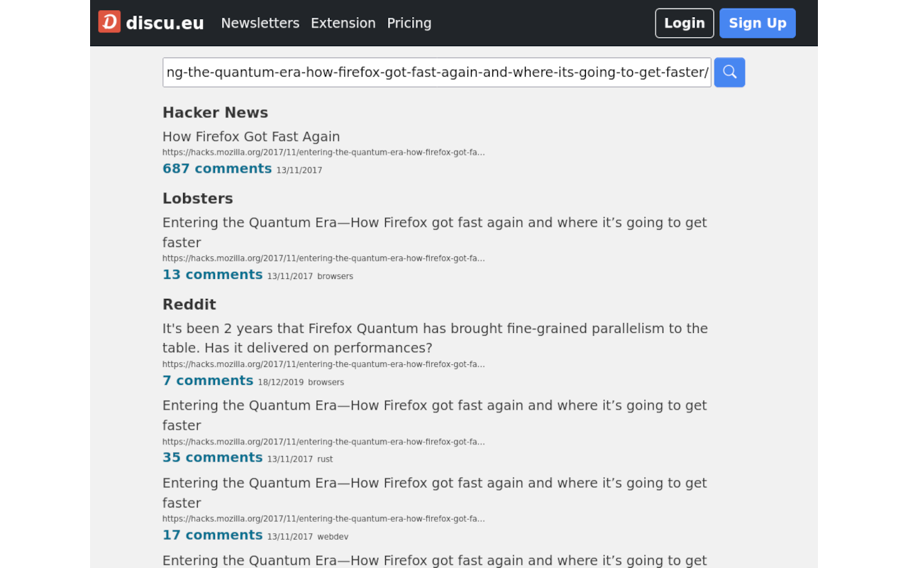 Discussions on HN, Reddit and Lobsters Preview image 1