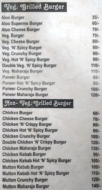 Burger House, Sewak Park menu 