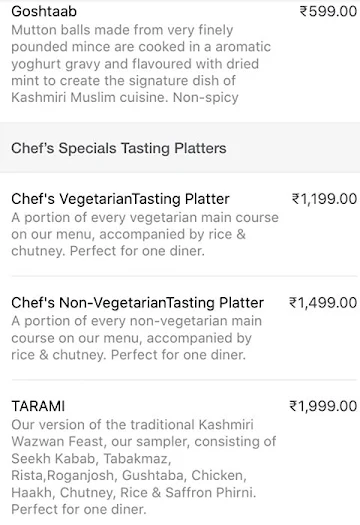 Mealability The Flavor of Kashmir menu 