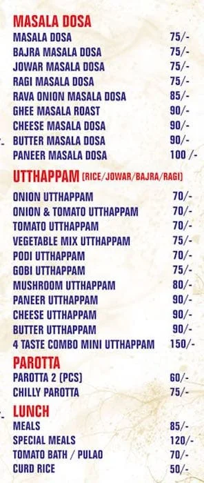 Thejas Bhavan menu 