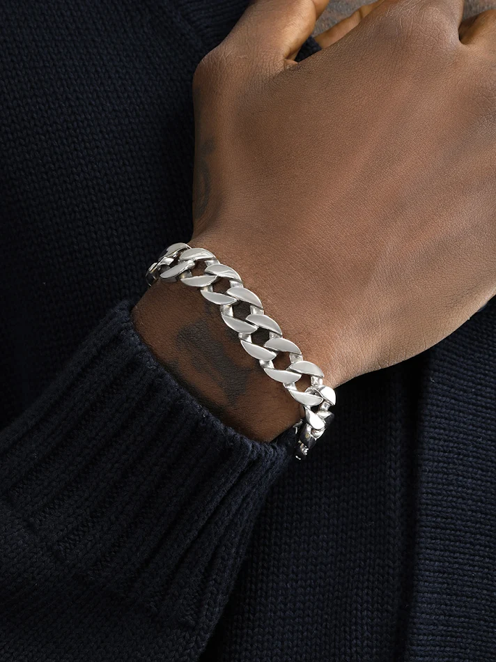 Bracciale Cubano Spesso 13mm in Argento Sterling S925. Design Maschile e Resistente. Gioiello Perfetto per Regalare o per Tutti i Giorni.
