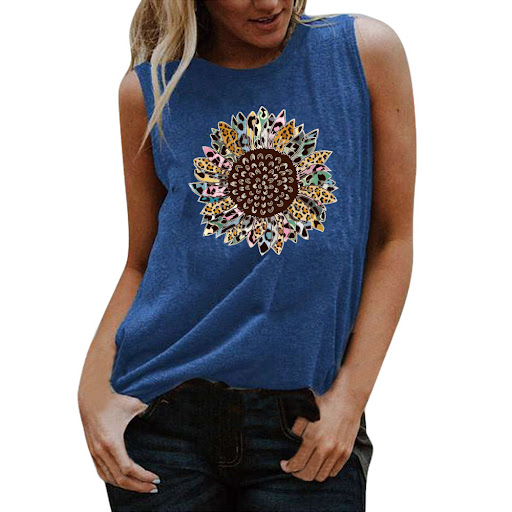 Title 2, Printed Round Neck Casual Sleeveless T Shirt