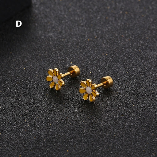Title 4, Flower Titanium Steel Ear Studs for Girls, smal...