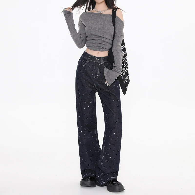 Women's Rhinestone Denim Blue Craft Jeans, handcrafted for style and comfort, perfect for everyday wear or a night out, 