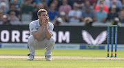 South Africa's Anrich Nortje reacts to a dropped catch during Day 2 of the 2nd Test between England and South Africa at Old Trafford on August 26, 2022 in Manchester, England. 