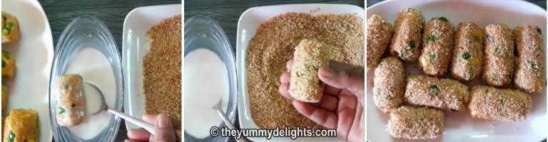 dip the veg nuggets in cornflour batter and coat it with the bread crumbs