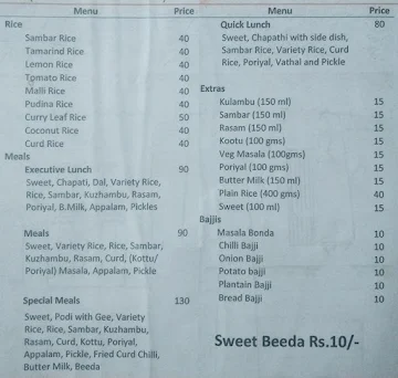 Chettinadu Aachi Samaiyal menu 