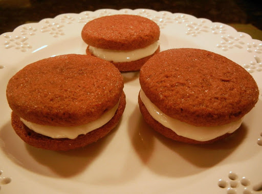 Chocolate Orange Sandwich Cookies with Ginger Cheesecake Filling
