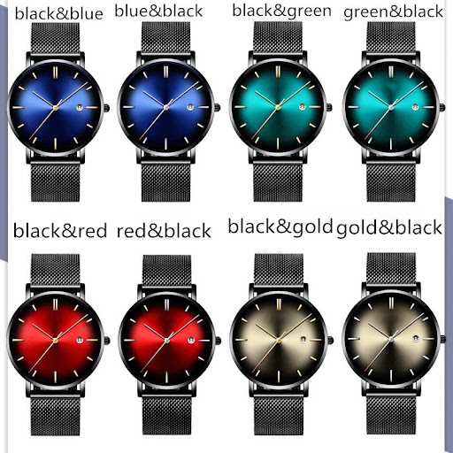 Title 2, Mens mesh belt business watch with a color-fac...