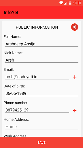 InfoYeti-Save Personal Info