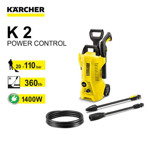 Máy xịt rửa xe Karcher K2 Power Control 1400W - Máy phun rửa 110 bar áp lực cao, tích hợp đầu phun thẳng điều chỉnh lưu lượng nước