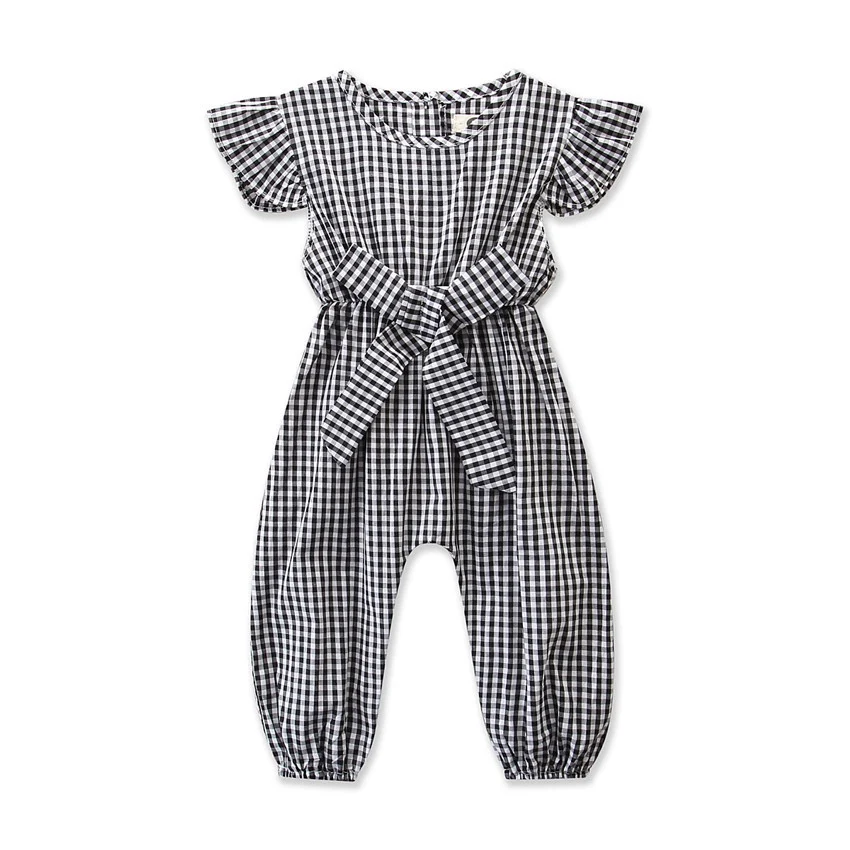 Zomer Kinder Jumpsuit ruitjes korte mouwen lange klimromper, comfortabel en stijlvol voor zomerse avonturen en eindeloos speelplezier.