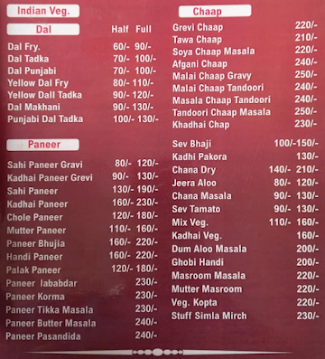 Jhilmil Family Dhaba menu 