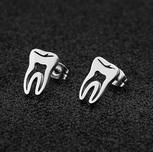 Title 9, Hollow Tooth-shaped Stud Earrings Stainless Ste...