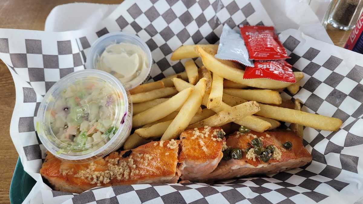 Fresh salmon and fries