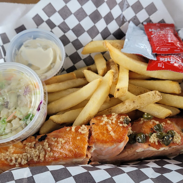 Fresh salmon and fries