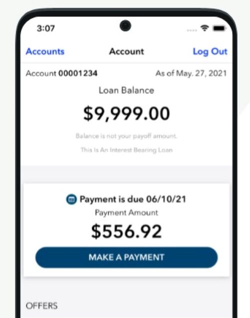 View of OneMain Financial mobile app to give users easy access to their loans. 