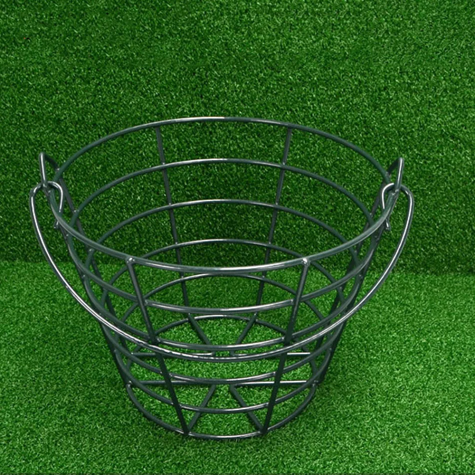 Cesto portaoggetti per golf in metallo, grande capacità. Organizza palline, accessori e attrezzature con facilità e stile.