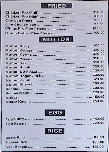 Kundan Dhaba menu 