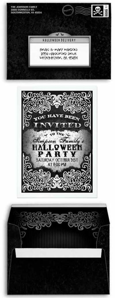 Halloween Evil Skull Halloween Invitation with Matching Envelope & Postage