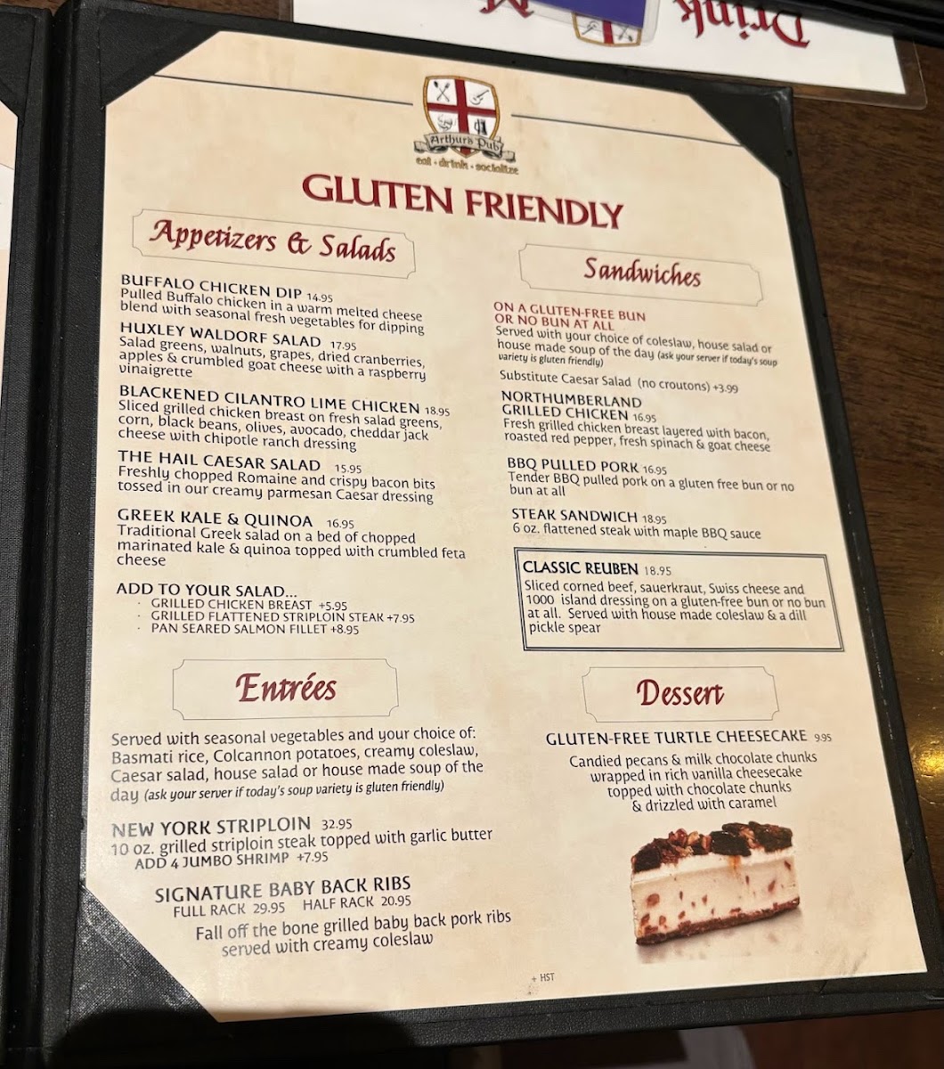 Arthur's Pub gluten-free menu