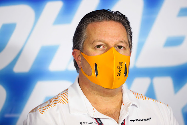 McLaren CEO Zak Brown talks in the team principals' press conference during practice before the F1 Grand Prix of Abu Dhabi at Yas Marina Circuit on December 11, 2020 in Abu Dhabi, United Arab Emirates.