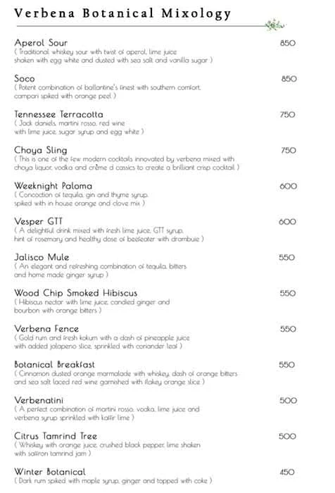 Verbena-Brewpub And Sky Garden menu 