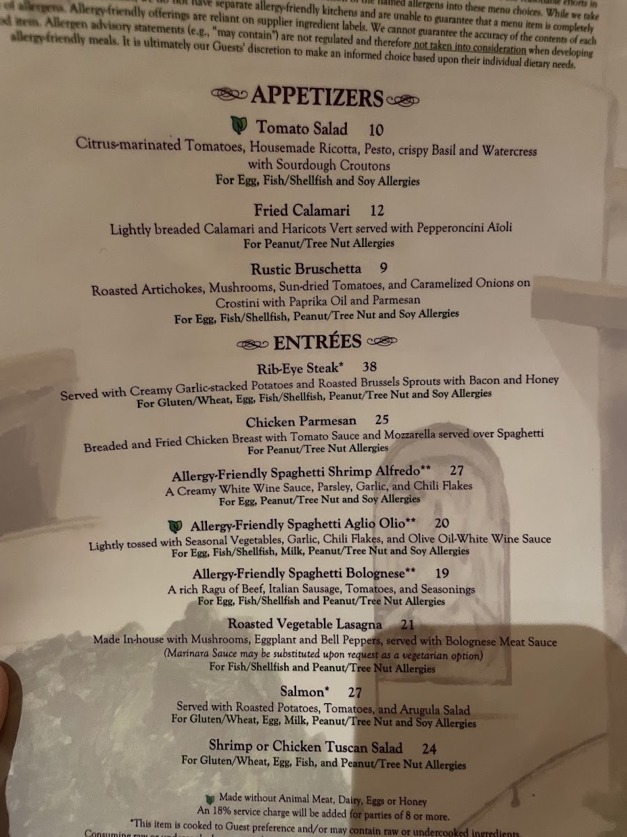 Allergy menu