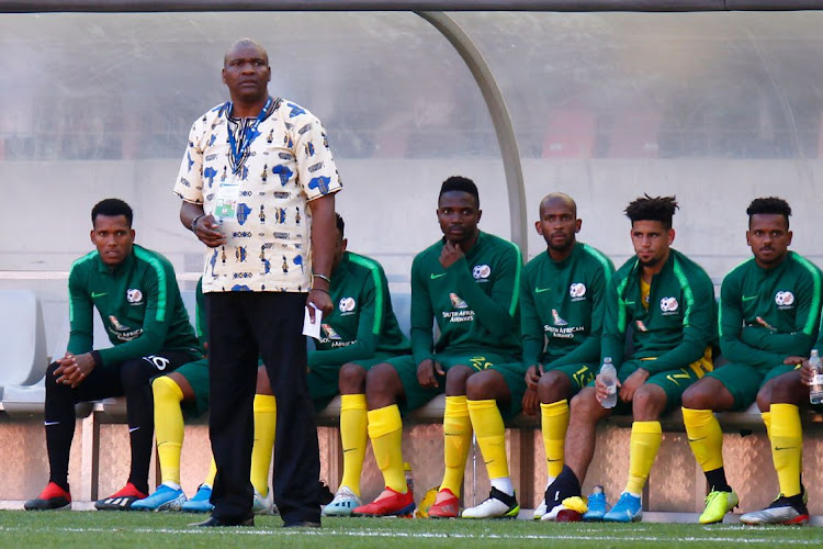 PLOTTING VICTORY: Bafana head coach Molefi Ntseki, photographed during SA's victory over Mali at the Nelson Mandela Bay Stadium in Port Elizabeth on Sunday, has his work cut out to ensure the team qualifies well for the 2021 Africa Cup of Nations in Cameroon