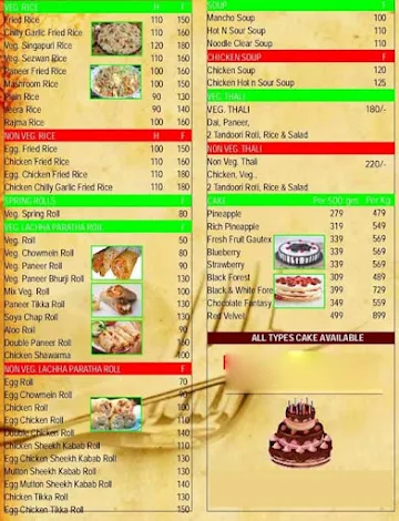 A One Restaurant And Take Away menu 