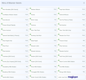 Bikaneer Sweets menu 