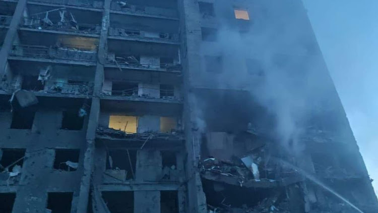 The Russian missiles hit several targets in Serhiyivka - including this residential building - at about 01:00 on Friday (22:00 GMT Thursday)