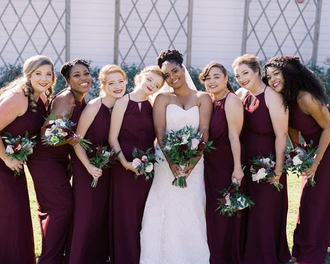 photo of bride and bridesmaids in burgundy color