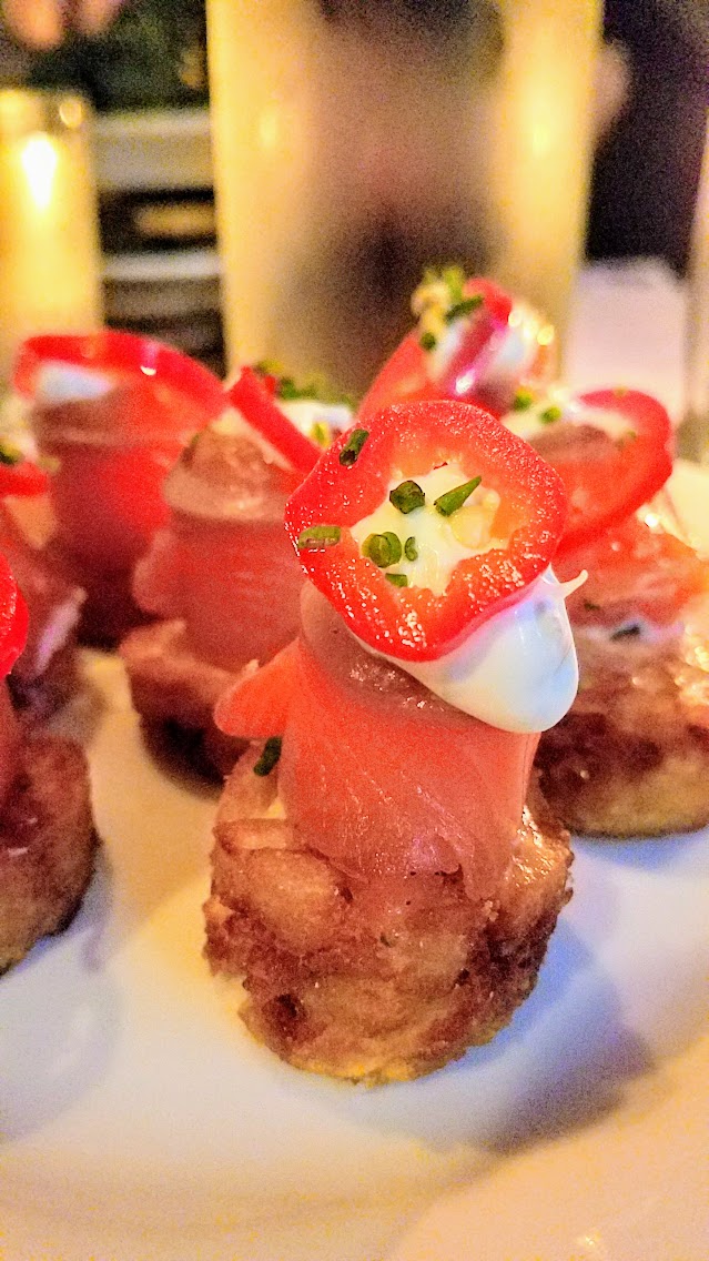 House Gravlax with crispy potato, creme fraiche, and fresno chile for Happy Hourat Radar Restaurant on North Mississippi, Portland