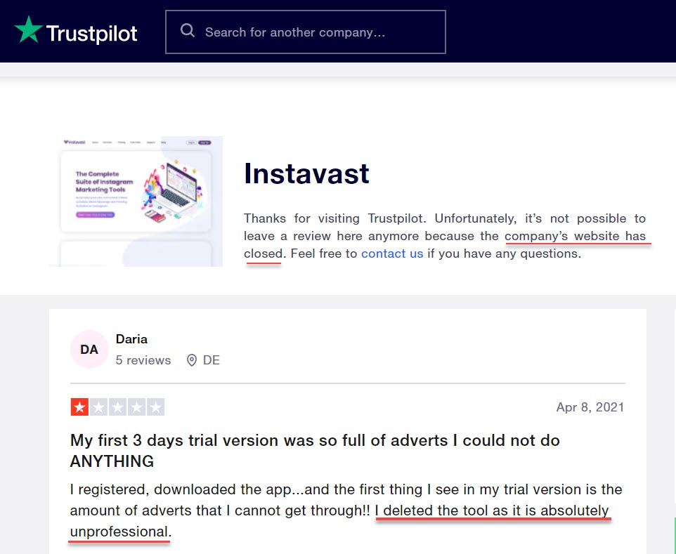  Instavast Reviews on Trustpilot 