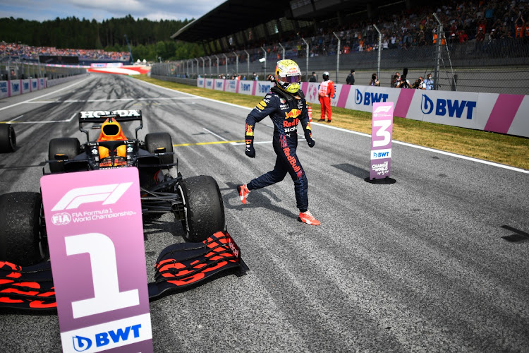 Race winner Max Verstappen of Netherlands and Red Bull Racing celebrates during the F1 Grand Prix of Austria in Spielberg, Austria, July 4 2021. Picture: CHRISTIAN BRUNA/GETTY IMAGES