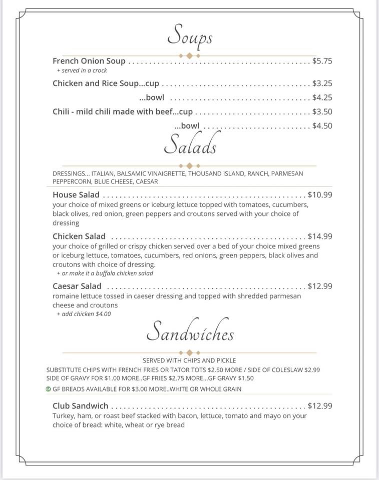 Hoosey’s Restaurant and Bar gluten-free menu