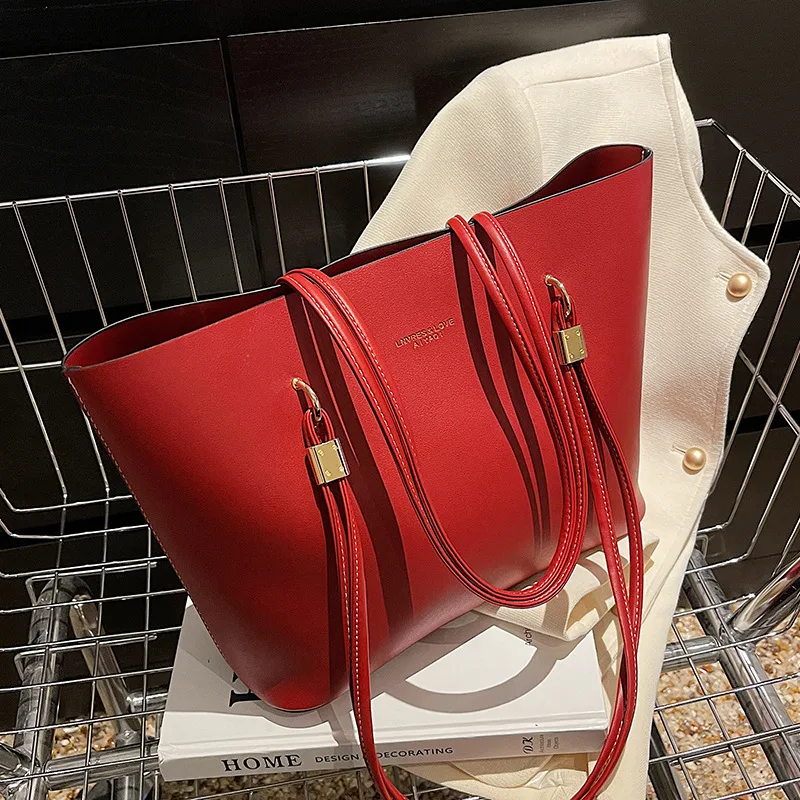 Nieuwe draagbare tote bag met één schouder, effen kleur, grote capaciteit, eenvoudig en perfect voor dagelijks gebruik en meer.