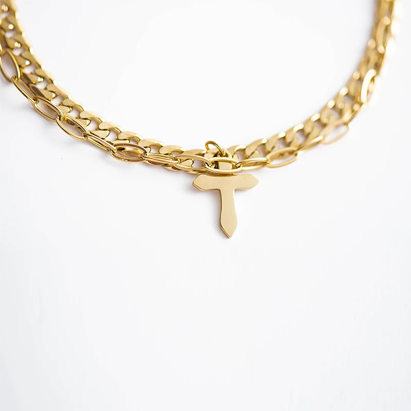 Pulseira de várias camadas de aço inoxidável cruzado