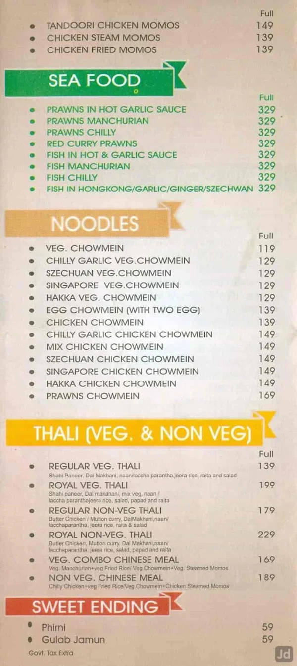 Singh Ching menu 